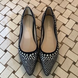 Guilty Soles Pointed Toe Studded Flats Black Silver 8